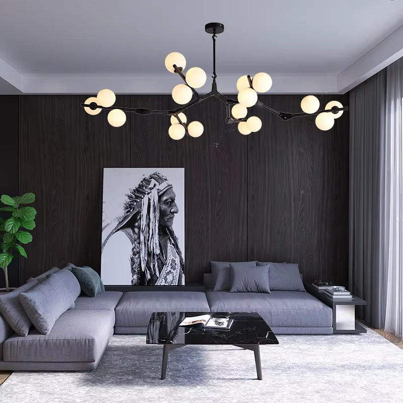 Ceiling Light Fixture Tree Branch Design with White Glass Globes for Sloped Rooms