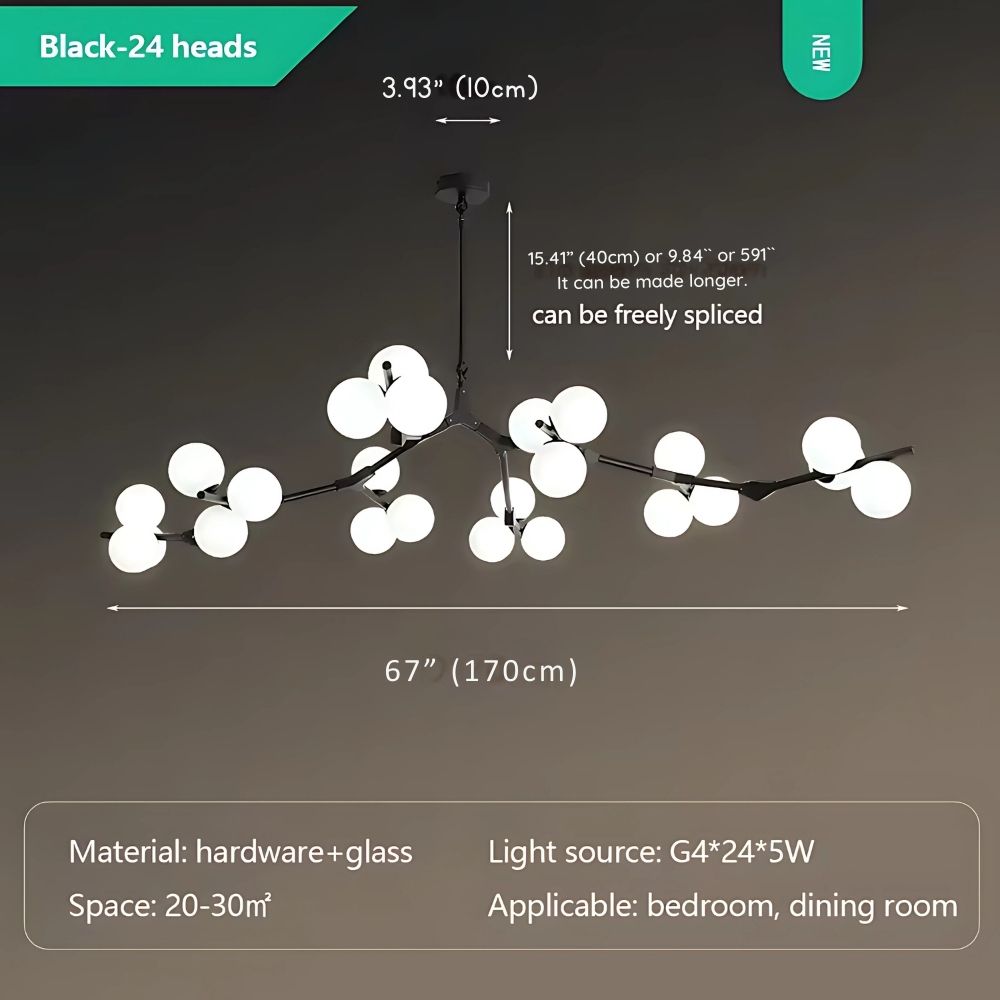Ceiling Light Fixture Tree Branch Design with White Glass Globes for Sloped Rooms