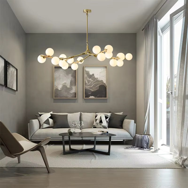 Ceiling Light Fixture Tree Branch Design with White Glass Globes for Sloped Rooms