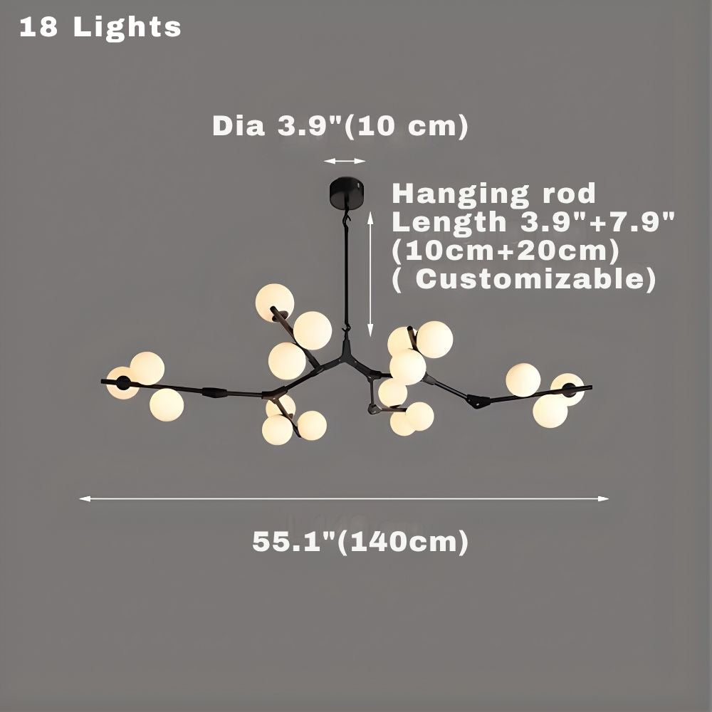 Ceiling Light Fixture Tree Branch Design with White Glass Globes for Sloped Rooms