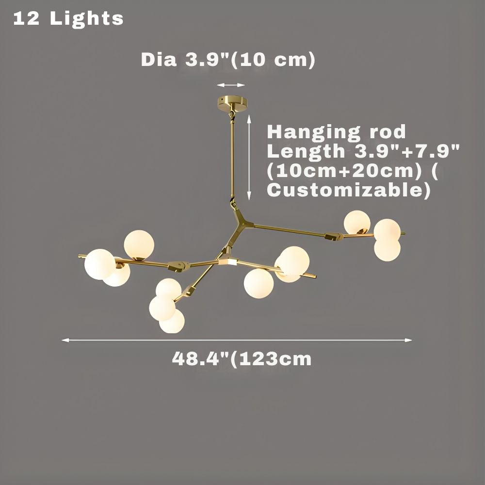 Ceiling Light Fixture Tree Branch Design with White Glass Globes for Sloped Rooms