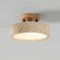 Ceiling Light Round Travertine Japanese Flush Mount with Layered Canopy Design