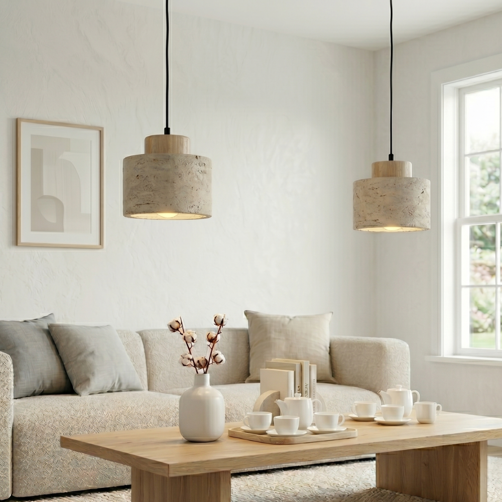 Ceiling Light Travertine Pendant Natural Stone Shade for Kitchen and Bedroom