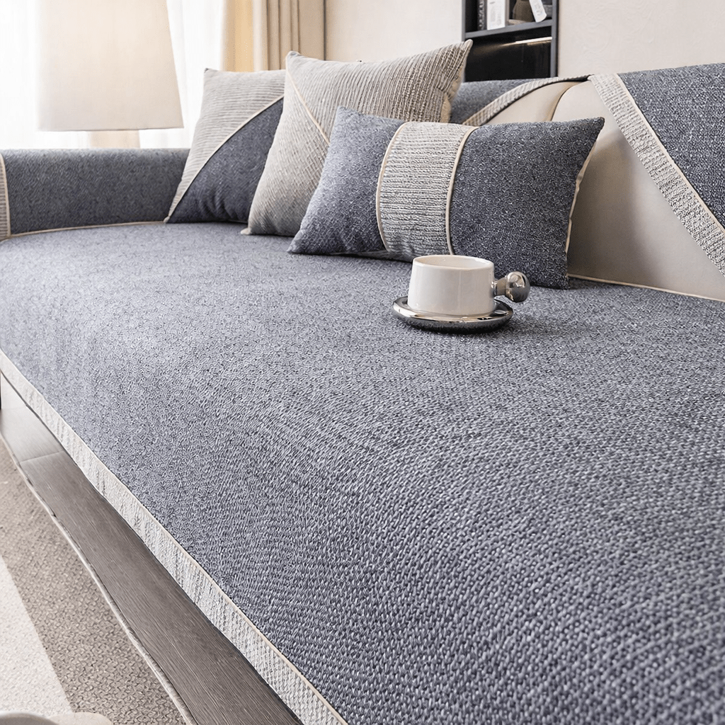 Sofa Cover Throw Blanket in Cotton Linen with Non Slip Backing for Year Round Use