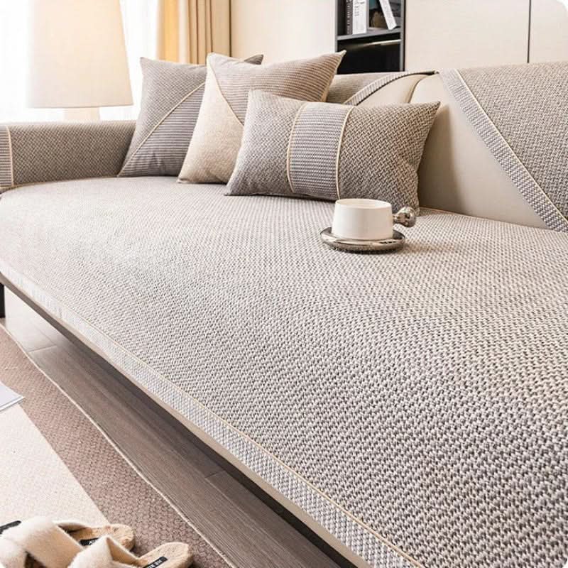 Sofa Cover Throw Blanket in Cotton Linen with Non Slip Backing for Year Round Use