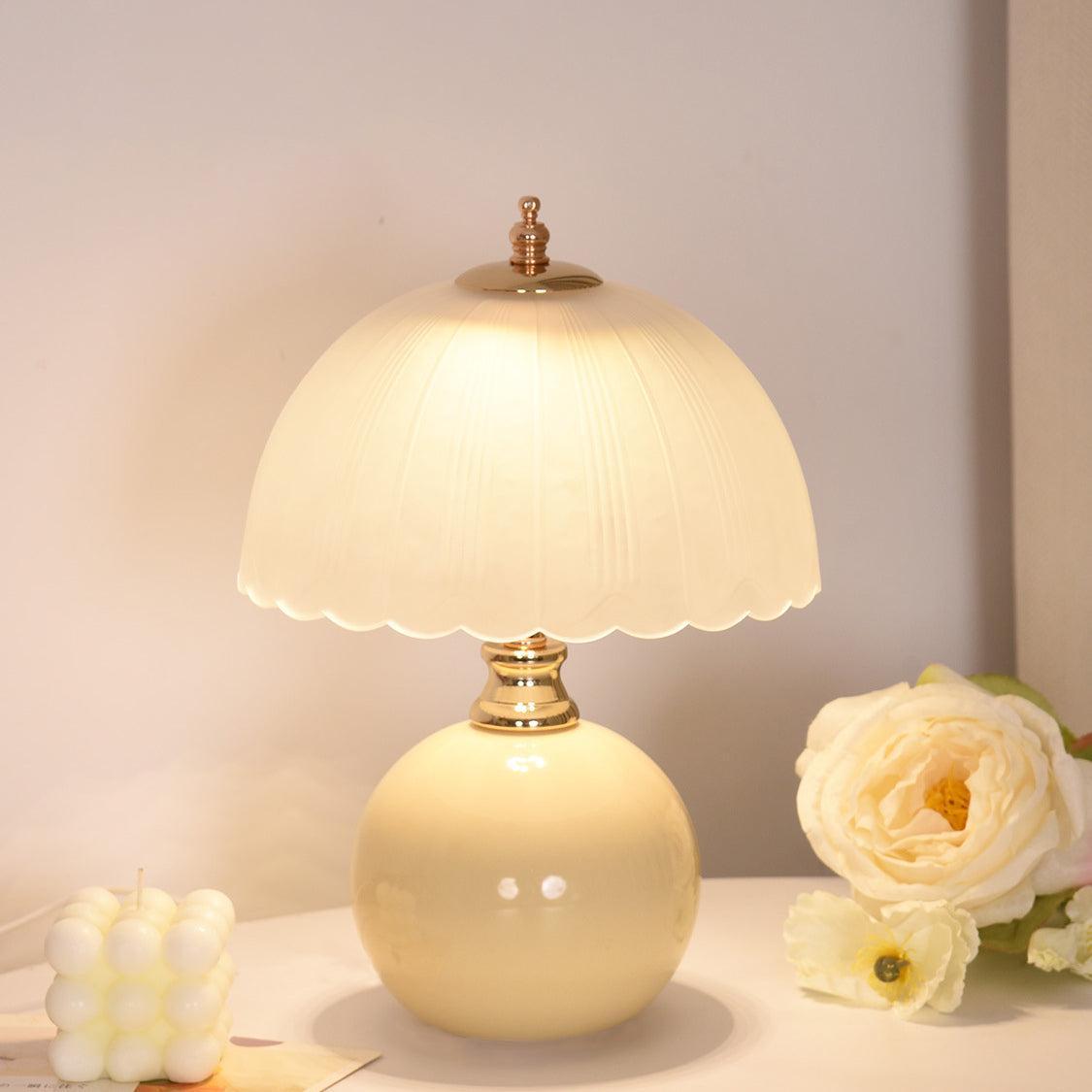 Lamps for Table Nordic Half Dome Bedside Light with Ceramic Base and Glass Shade
