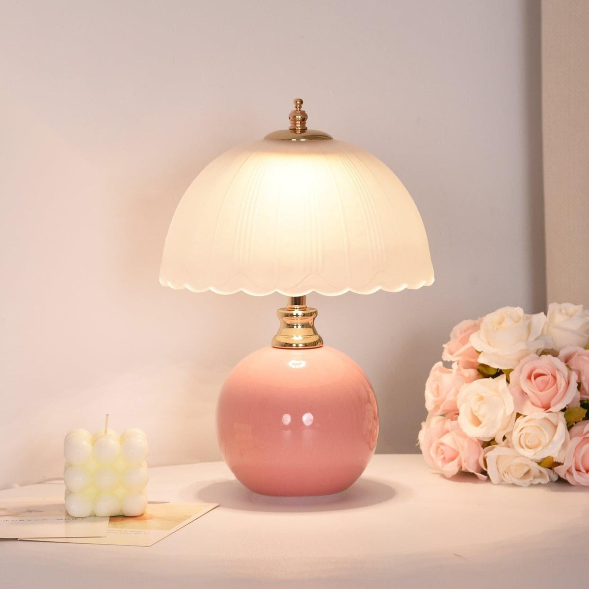 Lamps for Table Nordic Half Dome Bedside Light with Ceramic Base and Glass Shade