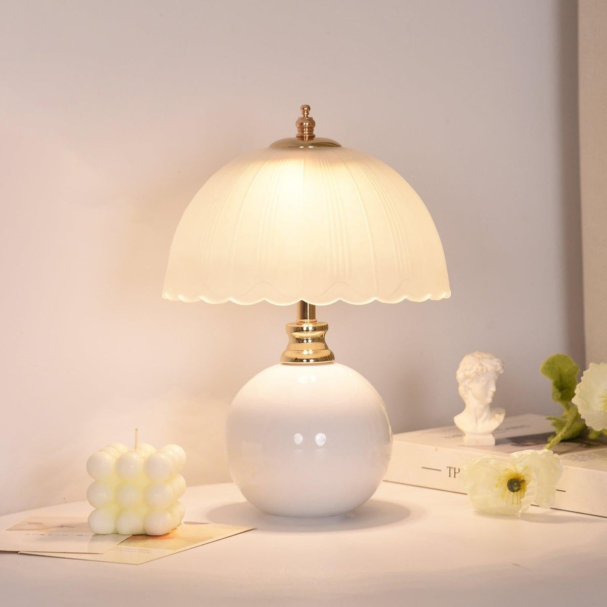 Lamps for Table Nordic Half Dome Bedside Light with Ceramic Base and Glass Shade