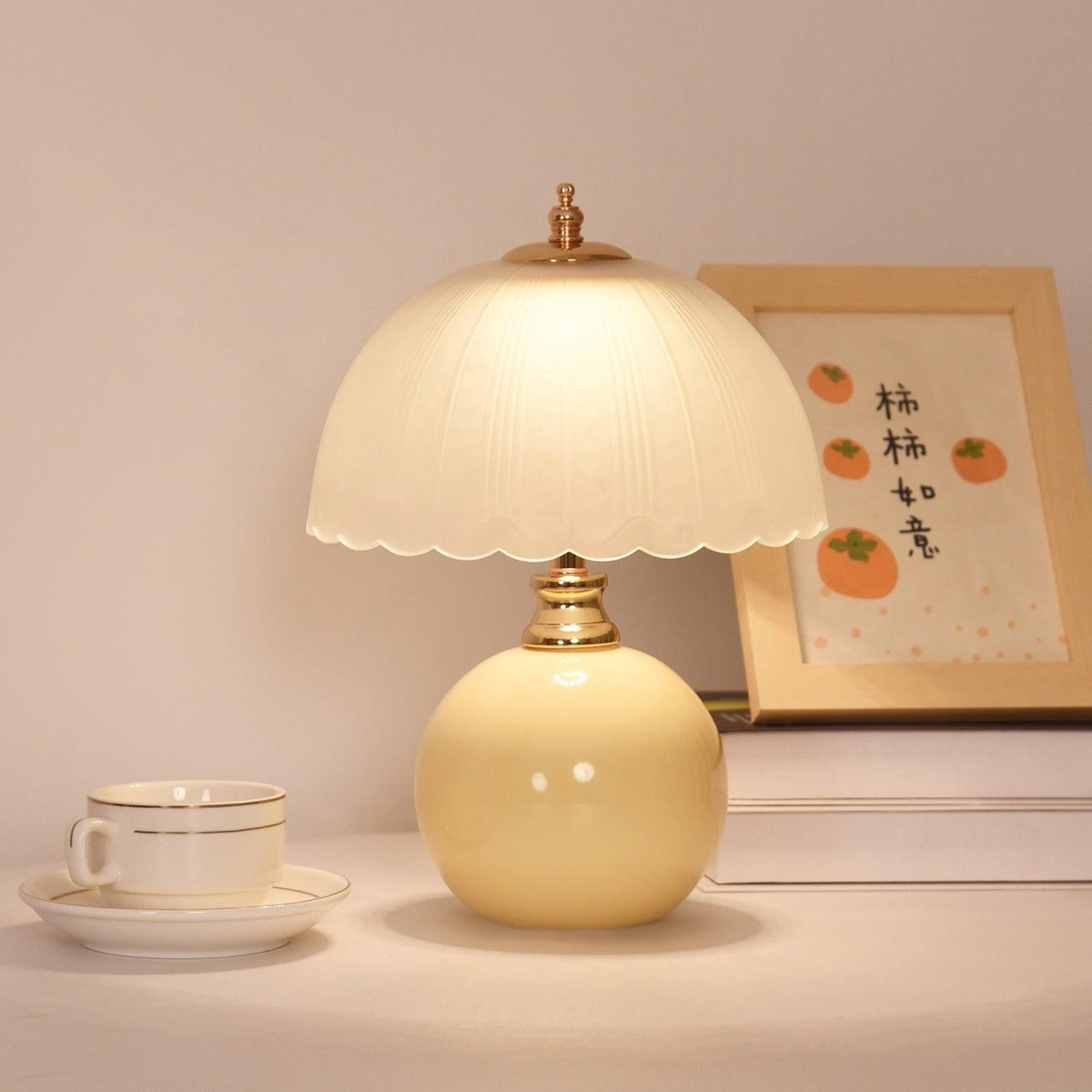Lamps for Table Nordic Half Dome Bedside Light with Ceramic Base and Glass Shade