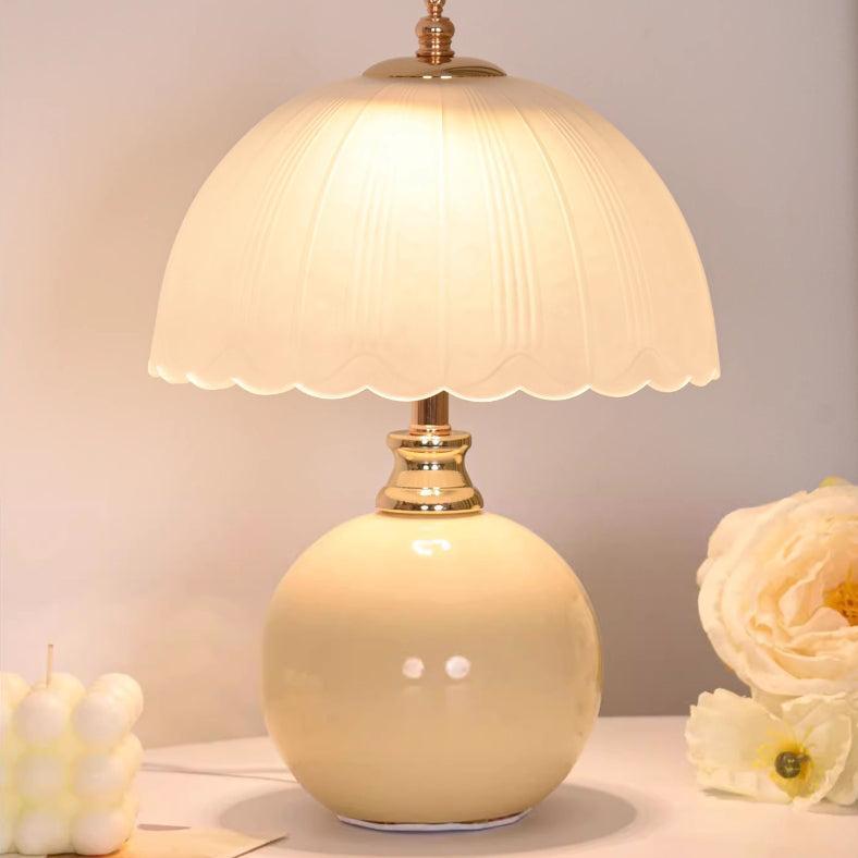 Lamps for Table Nordic Half Dome Bedside Light with Ceramic Base and Glass Shade