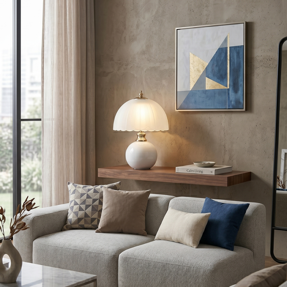 Lamps for Table Nordic Half Dome Bedside Light with Ceramic Base and Glass Shade