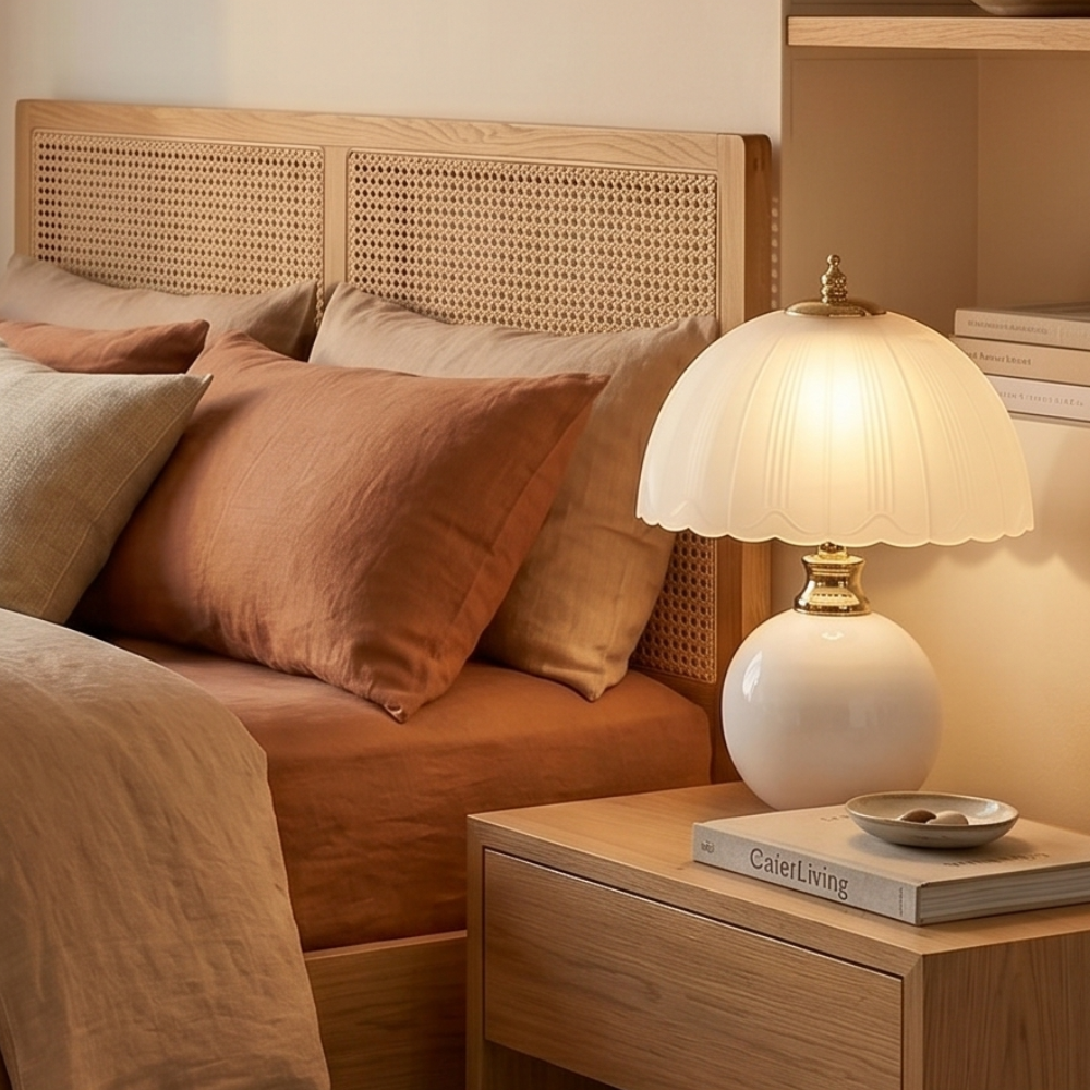 Lamps for Table Nordic Half Dome Bedside Light with Ceramic Base and Glass Shade
