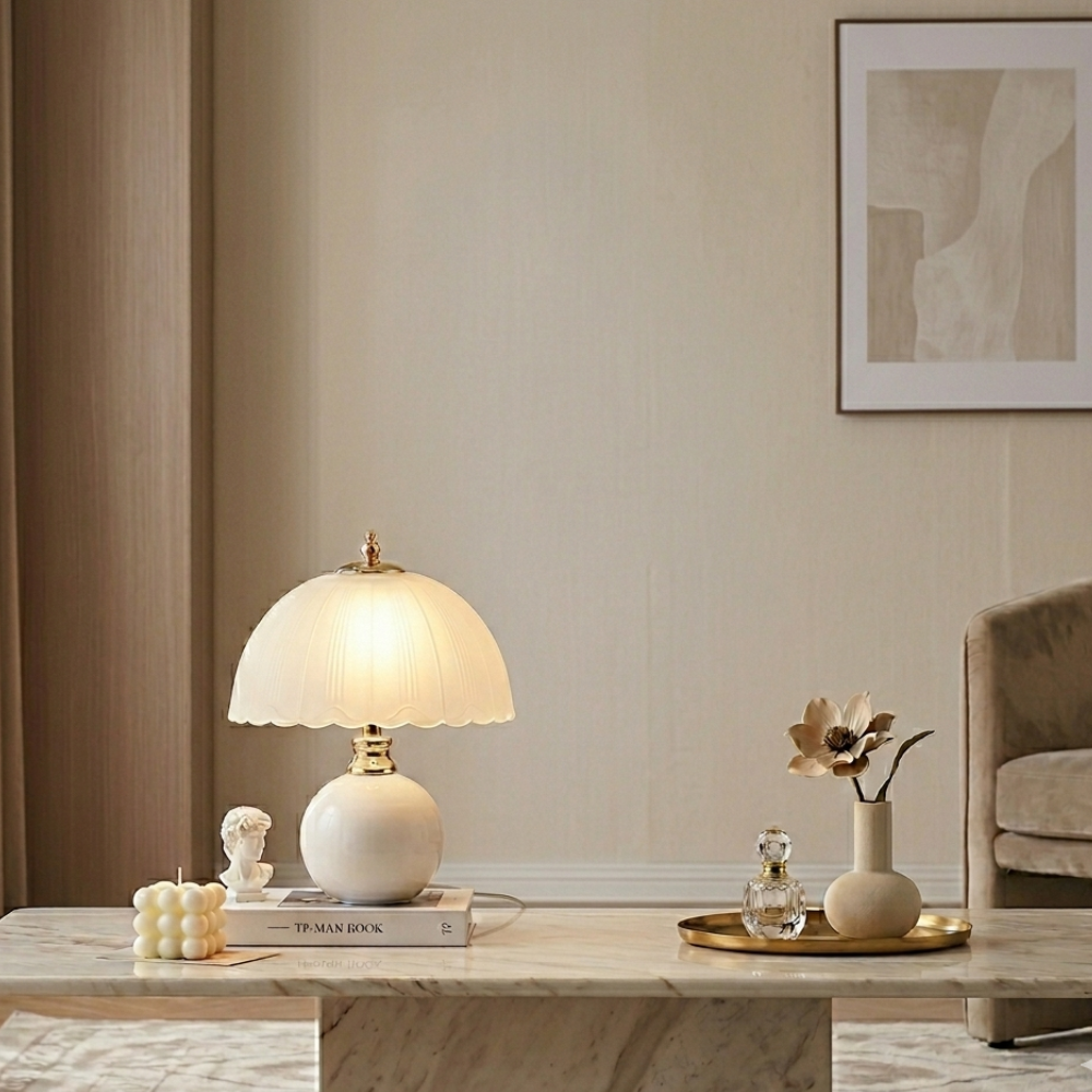 Lamps for Table Nordic Half Dome Bedside Light with Ceramic Base and Glass Shade