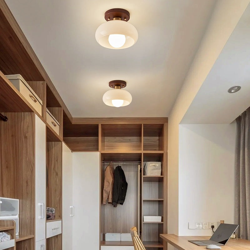 Ceiling Light Modern Bauhaus with Cream Glass Shade and Slim Metal Base for Bedroom