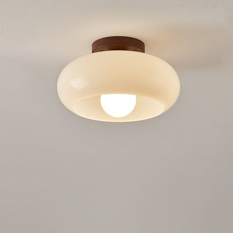 Ceiling Light Modern Bauhaus with Cream Glass Shade and Slim Metal Base for Bedroom