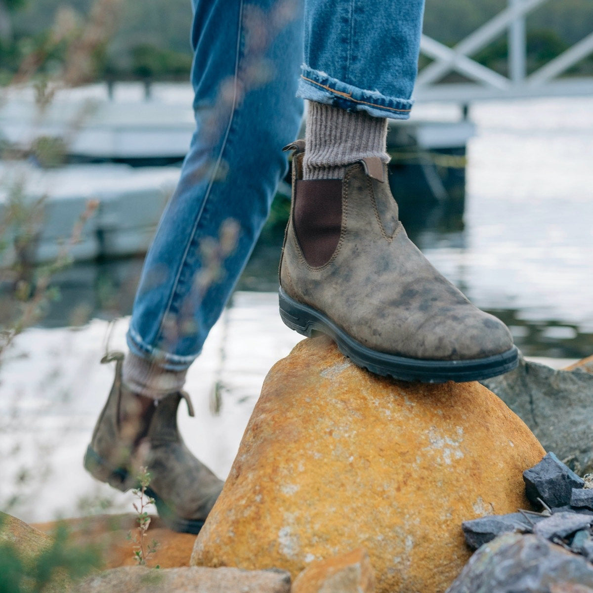 Winter Boots Chelsea Slip On for Men with Rugged Sole and Elastic Side Panels