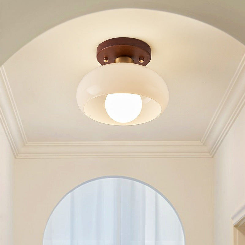 Ceiling Light Modern Bauhaus with Cream Glass Shade and Slim Metal Base for Bedroom