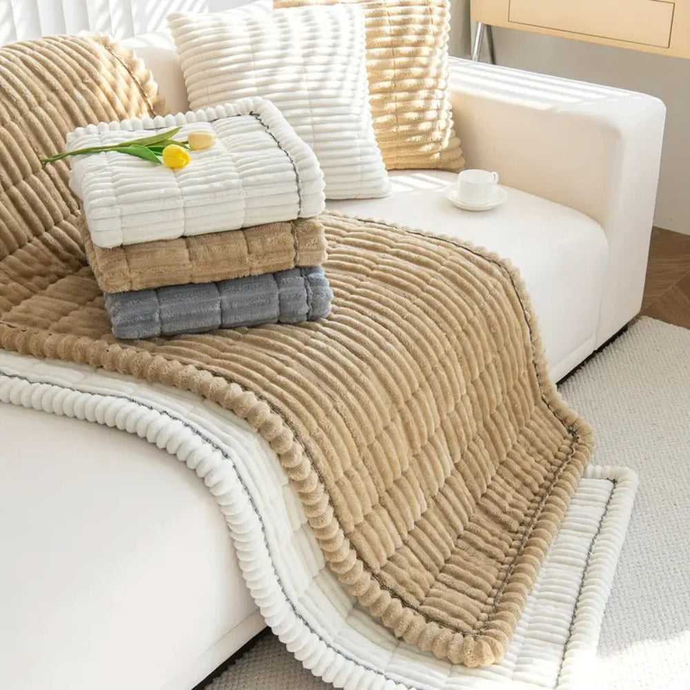 Sofa Couch Cover Plush with Pleated Edges and Thick Soft Pile for Living Room