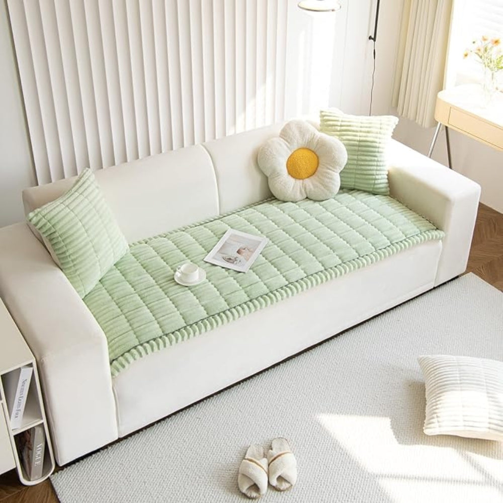 Sofa Couch Cover Plush with Pleated Edges and Thick Soft Pile for Living Room