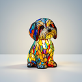 Table Lamp Stained Glass Dog LED Night Light in Resin with Warm Decorative Glow