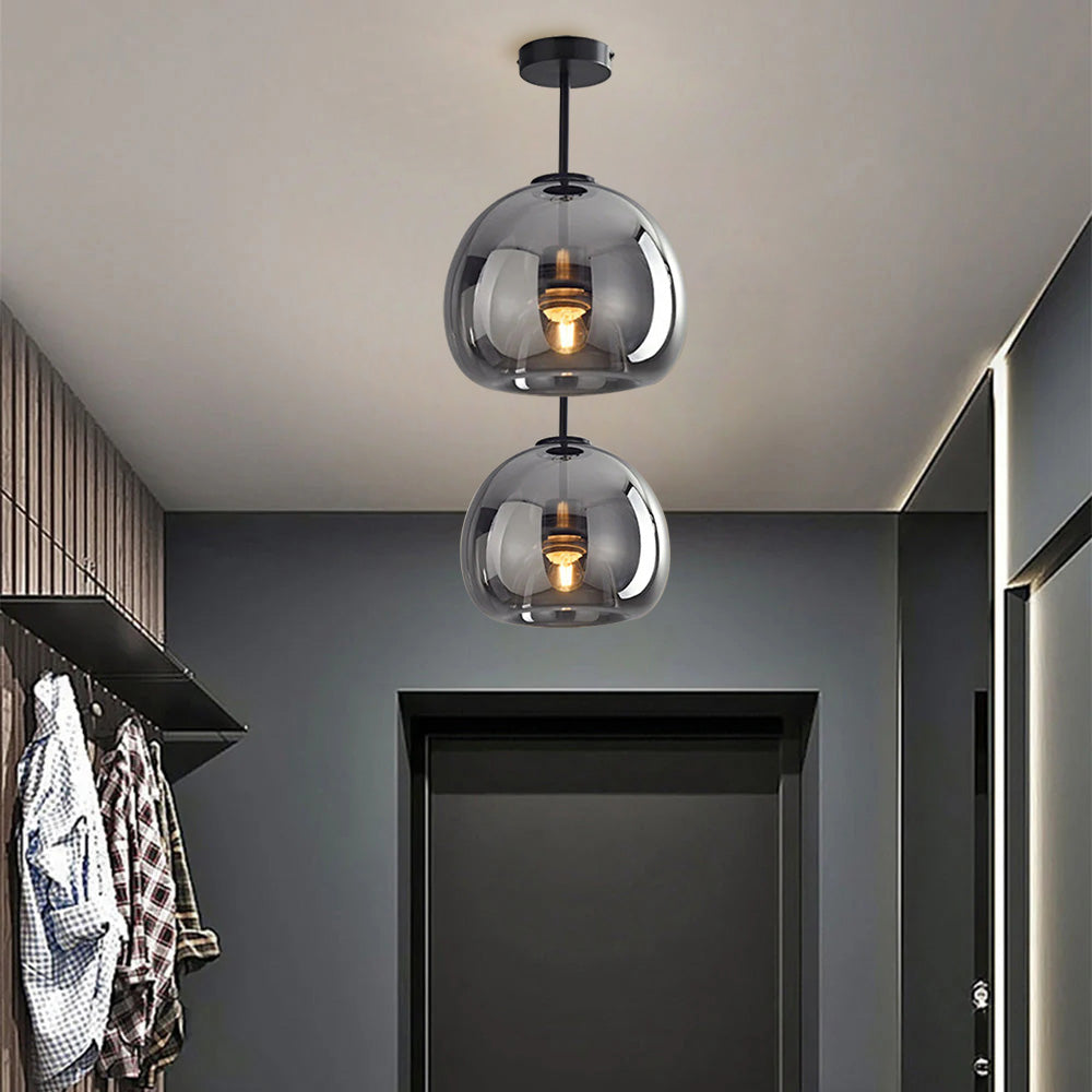 Ceiling Light Flush Mount Glass with Copper Finish and E27 Fitting for Hallway and Bedroom