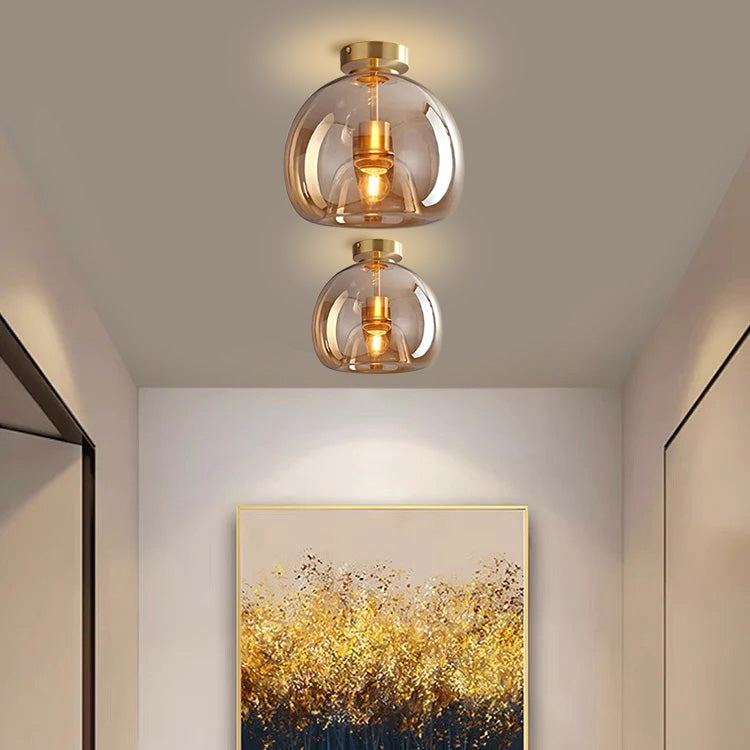 Ceiling Light Flush Mount Glass with Copper Finish and E27 Fitting for Hallway and Bedroom
