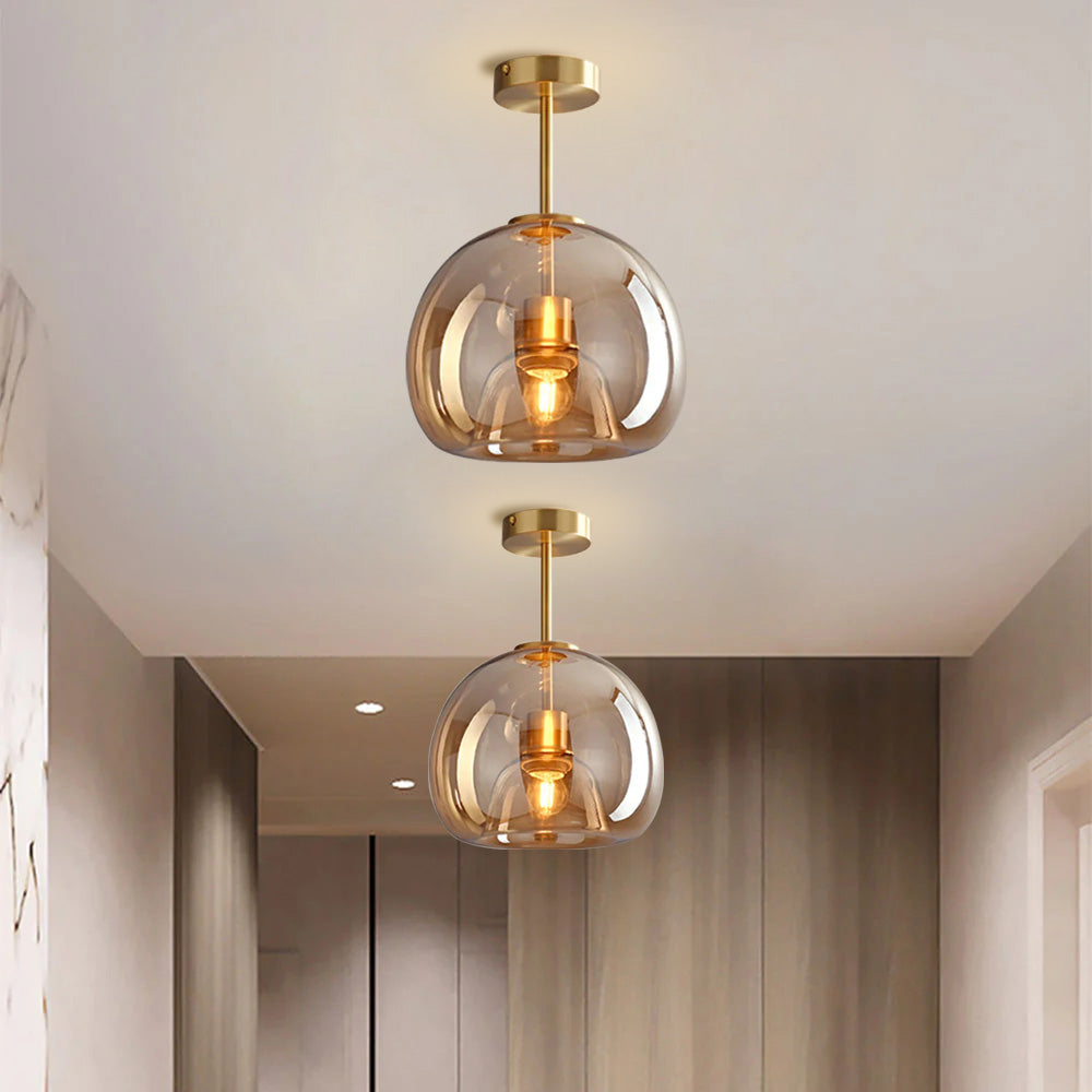 Ceiling Light Flush Mount Glass with Copper Finish and E27 Fitting for Hallway and Bedroom