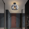 Ceiling Light Flush Mount Glass with Copper Finish and E27 Fitting for Hallway and Bedroom
