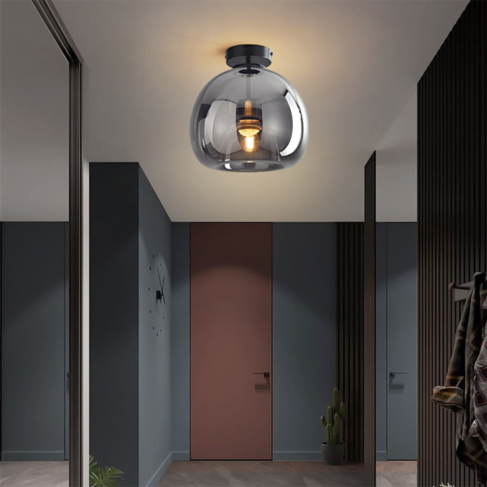 Ceiling Light Flush Mount Glass with Copper Finish and E27 Fitting for Hallway and Bedroom