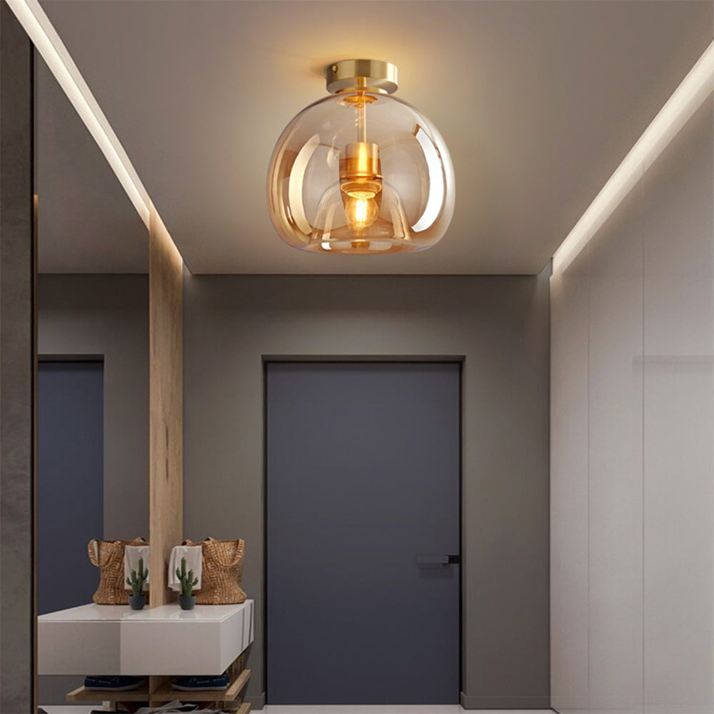 Ceiling Light Flush Mount Glass with Copper Finish and E27 Fitting for Hallway and Bedroom