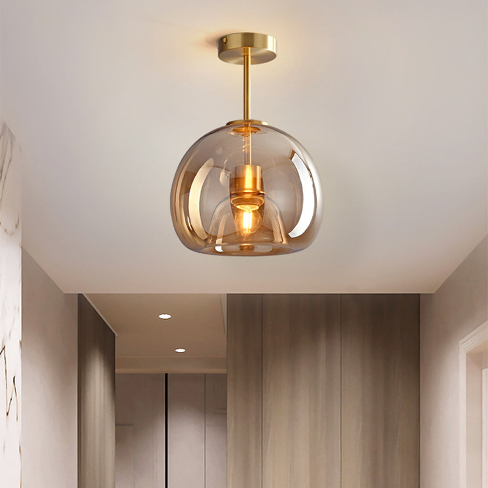 Ceiling Light Flush Mount Glass with Copper Finish and E27 Fitting for Hallway and Bedroom