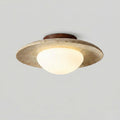 Ceiling Light Round Travertine Stone Flush Mount with Warm Diffused Glow