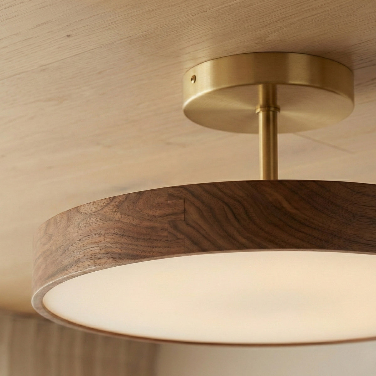 Ceiling Light Round Japanese Minimalist Drum Shade in Wood for Living Room