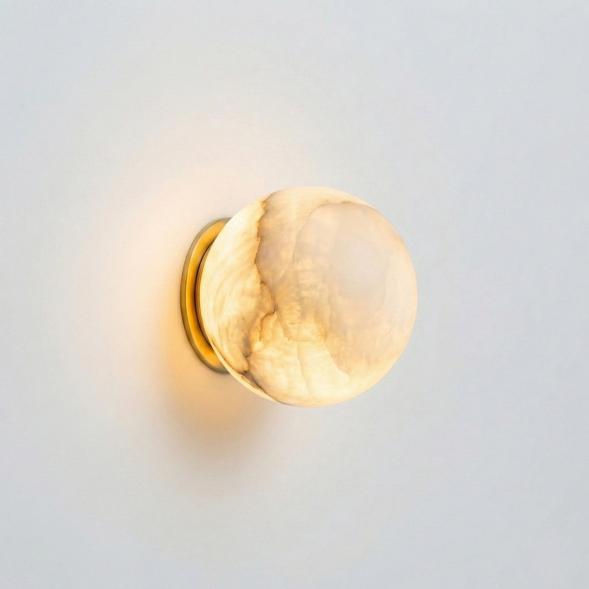 Wall Sconce Round Marble Lamp with Warm Glow and Slim Profile for Hallway