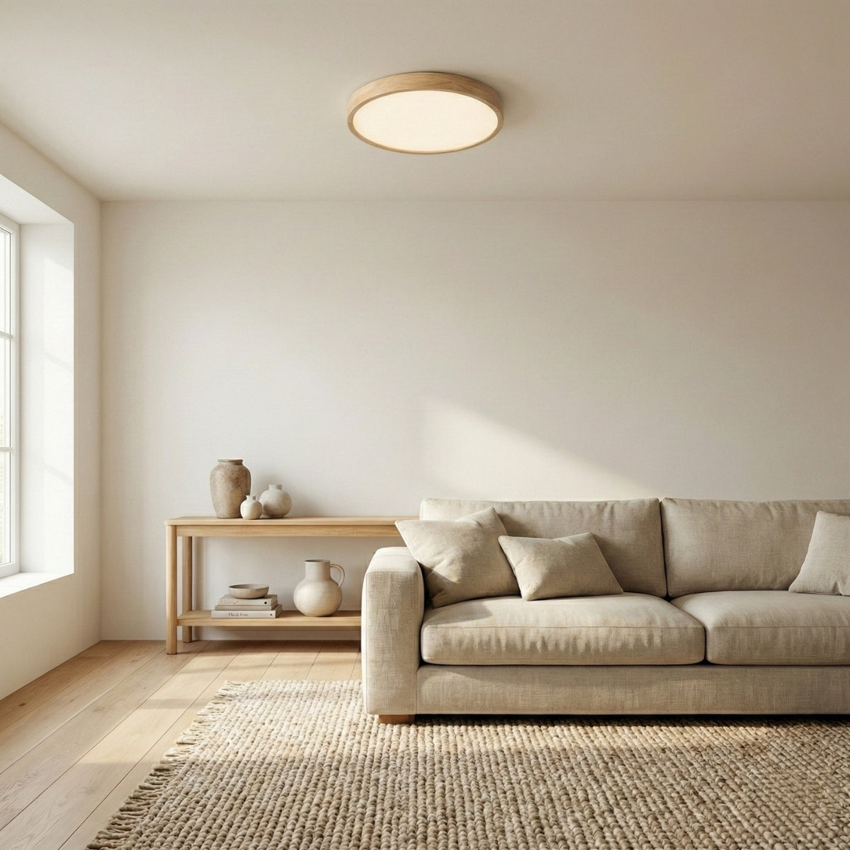 Ceiling Light Round Scandinavian Wood Flush Mount with 3 Colour Modes