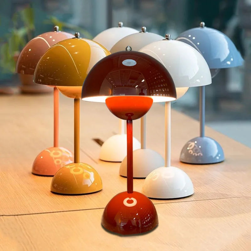 Table Lamp Wireless Minimalist with Rounded Shade and Rechargeable Battery