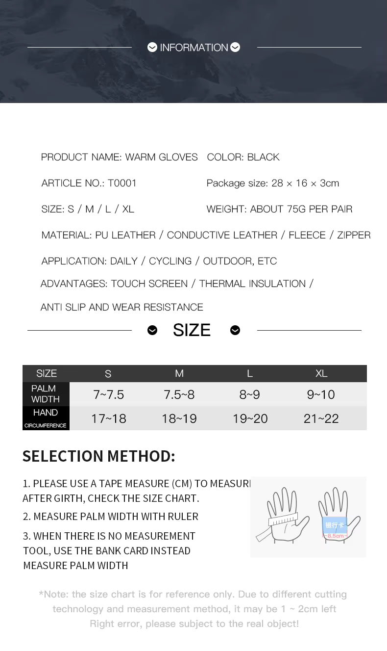 Winter Gloves Thermal Touchscreen Windproof Water Resistant Unisex for Cycling