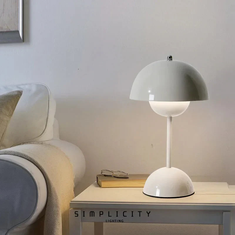 Table Lamp Wireless Minimalist with Rounded Shade and Rechargeable Battery