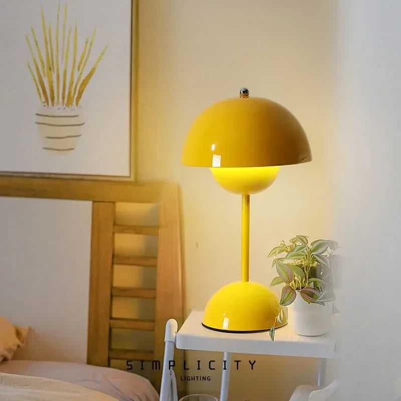 Table Lamp Wireless Minimalist with Rounded Shade and Rechargeable Battery