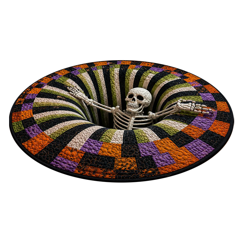 Halloween Rugs 3D Vortex Floor Mat with Skeleton and Ghost Illusion for Hallway