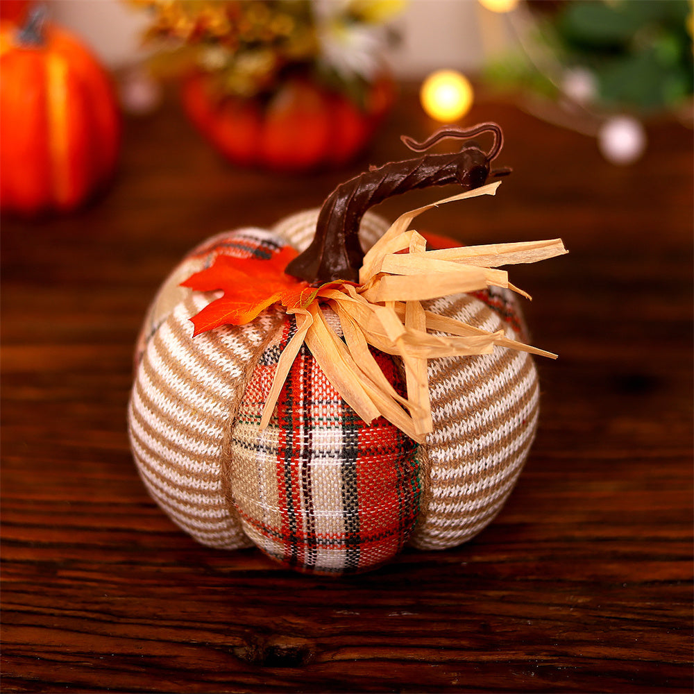 Halloween Pumpkin Decorations Handmade Fabric Ornament for Tabletops and Fall Harvest Displays