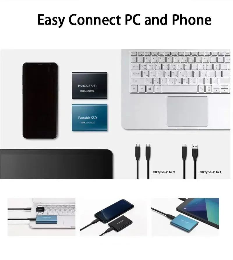 SSD External Portable Drive Ultra Fast with Compact Housing for Laptop and Desktop