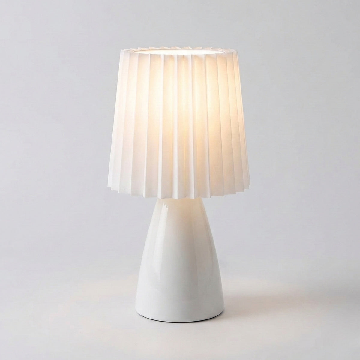Table Lamp Ceramic Pleated Shade Scandinavian Design with 3 Colour Light Modes