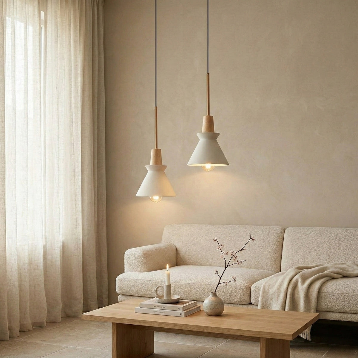 Pendant Light Scandinavian Conical Cement Shade Hanging Lamp for Dining Room