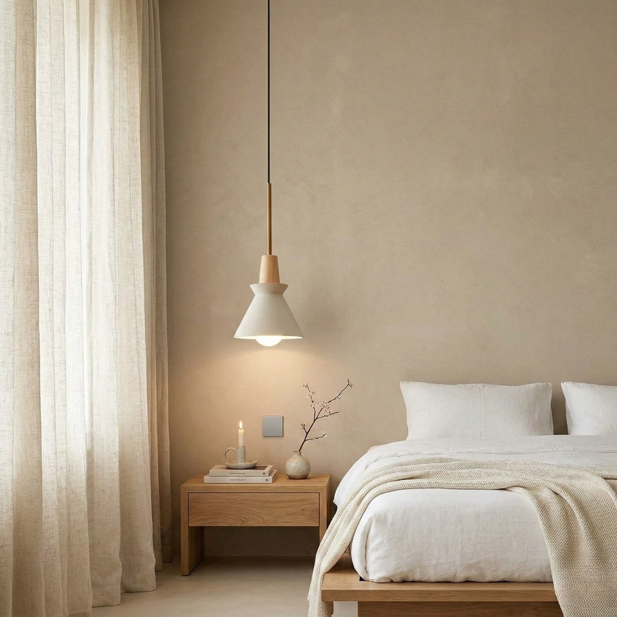 Pendant Light Scandinavian Conical Cement Shade Hanging Lamp for Dining Room