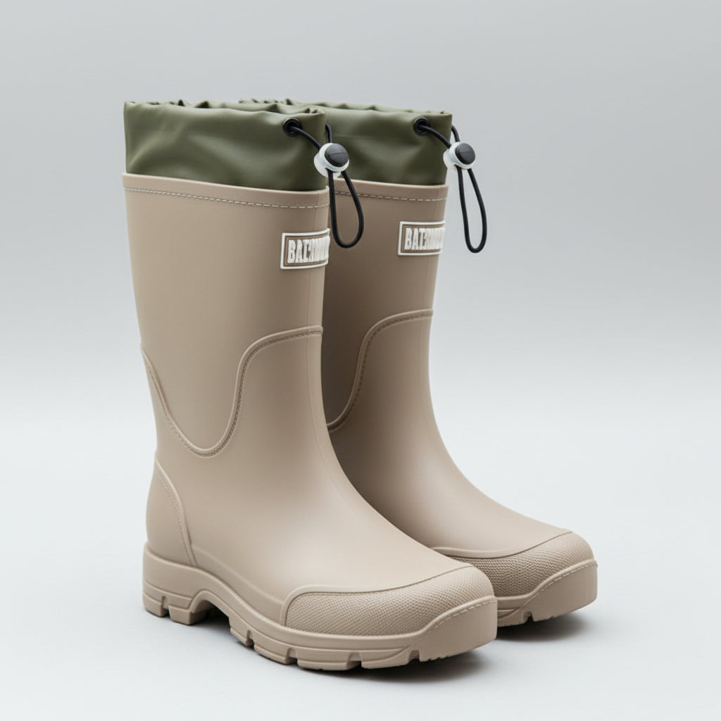 Waterproof Boots Mid Calf Rain Style with Slip Resistant Sole and Drawstring Top