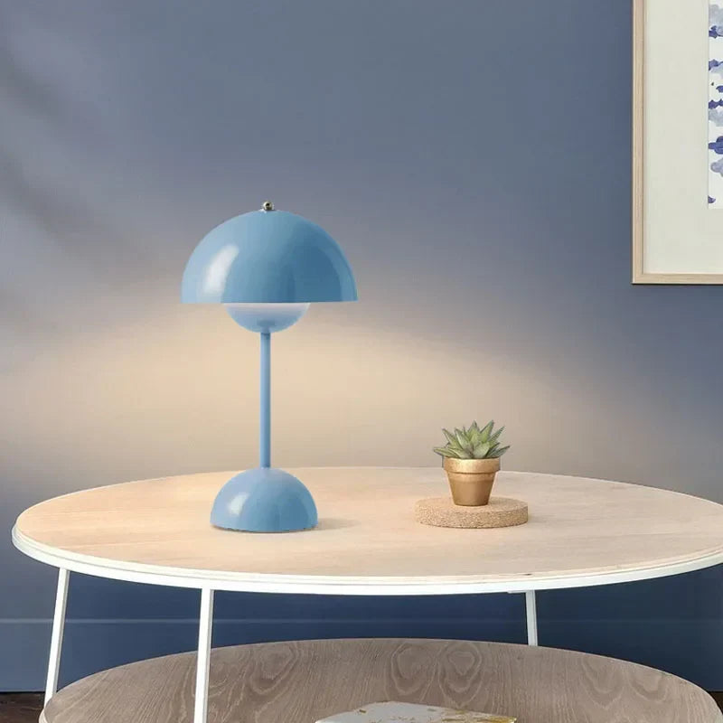 Table Lamp Wireless Minimalist with Rounded Shade and Rechargeable Battery