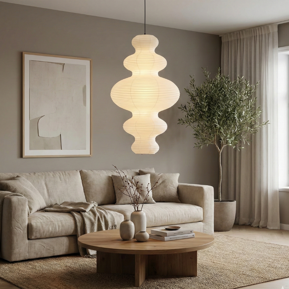 Pendant Light Rice Paper Shade 47 cm Wide for Kitchen Dining and Living Room