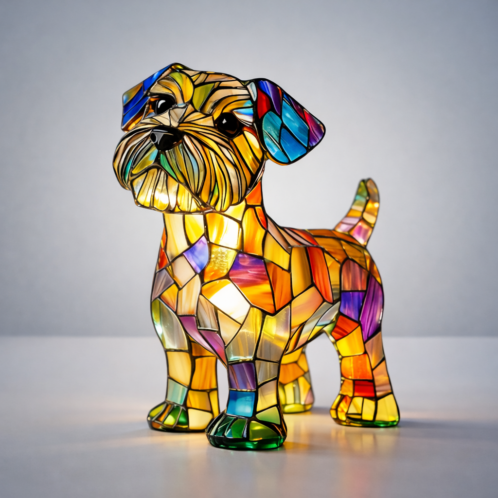 Table Lamp Stained Glass Dog LED Night Light in Resin with Warm Decorative Glow