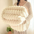 Throw Blanket Fleece Ultra Soft with Elastic Stripe Texture for Sofa Bed and Travel